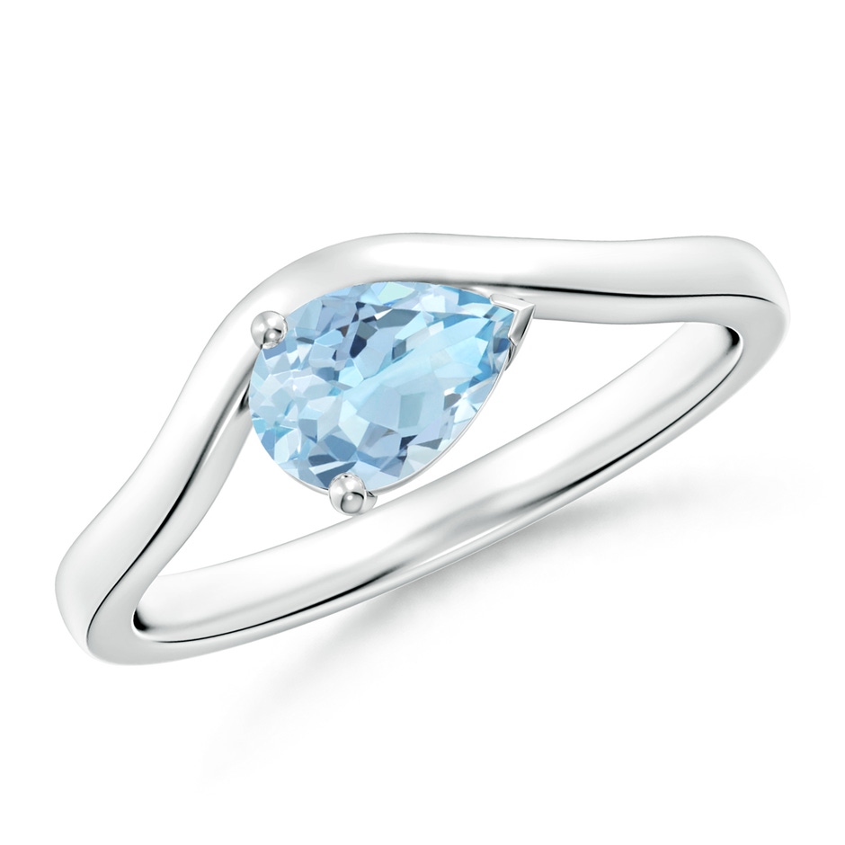 7x5mm AAA East-West Pear Aquamarine Wave Shank Solitaire Ring in White Gold 