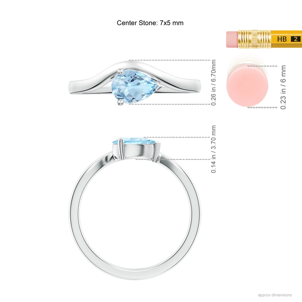 7x5mm AAA East-West Pear Aquamarine Wave Shank Solitaire Ring in White Gold ruler