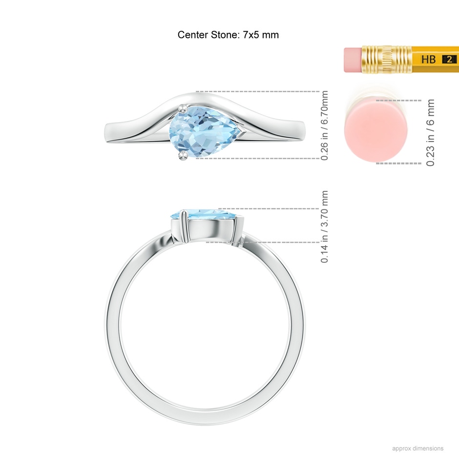 7x5mm AAA East-West Pear Aquamarine Wave Shank Solitaire Ring in White Gold ruler