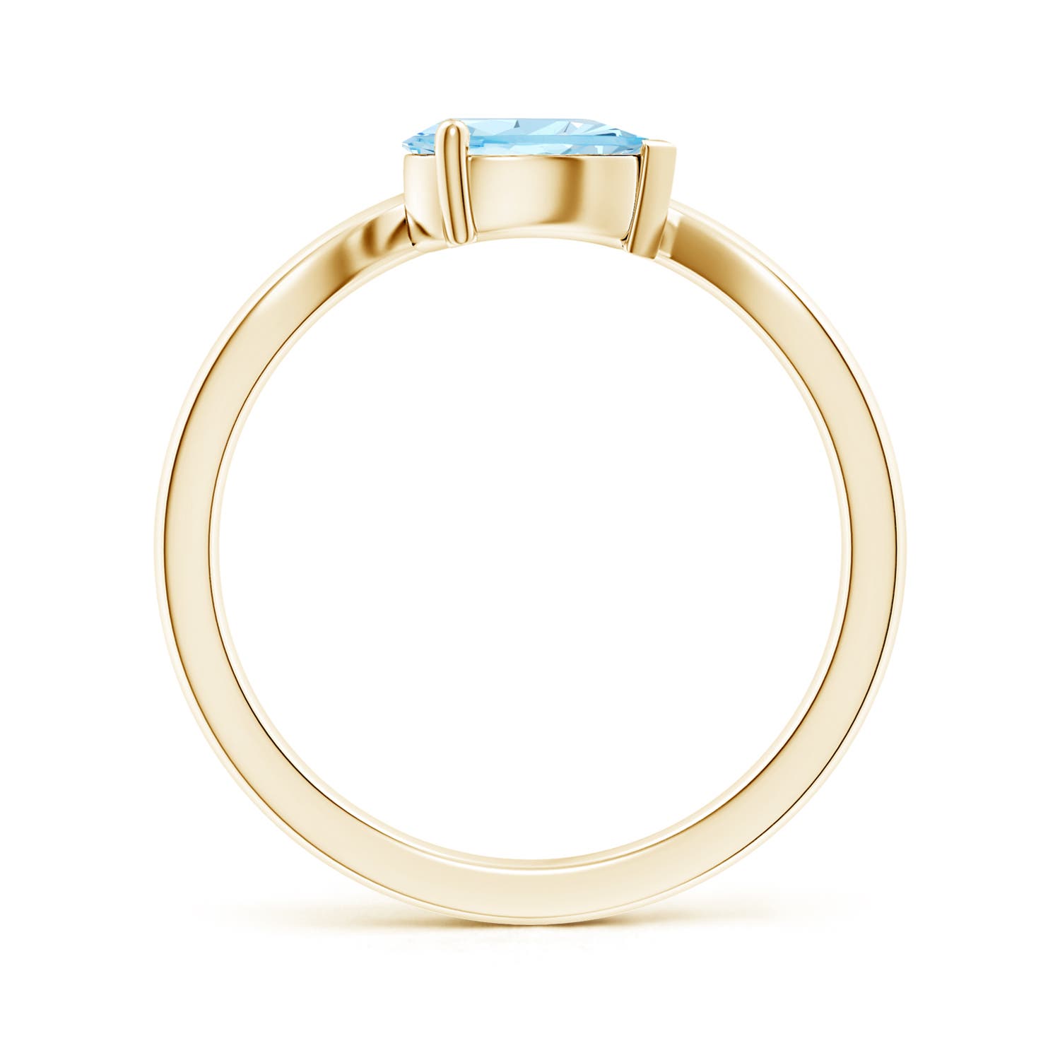 7x5mm AAA East-West Pear Aquamarine Wave Shank Solitaire Ring in Yellow Gold