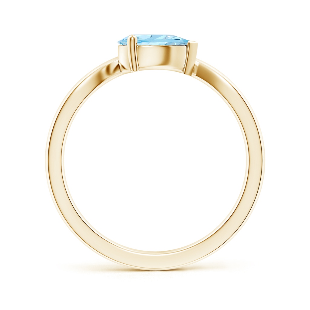 7x5mm AAAA East-West Pear Aquamarine Wave Shank Solitaire Ring in Yellow Gold - side 199