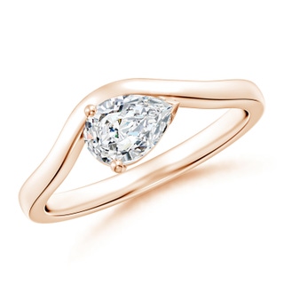 7x5mm GVS2 East-West Pear Diamond Wave Shank Solitaire Ring in Rose Gold