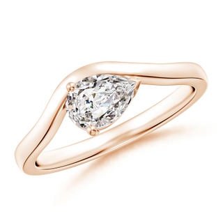 7x5mm IJI1I2 East-West Pear Diamond Wave Shank Solitaire Ring in Rose Gold