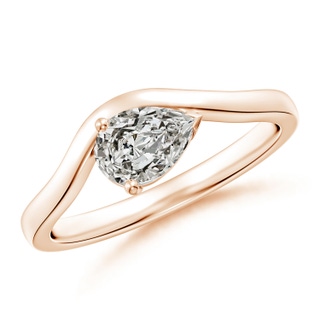 7x5mm KI3 East-West Pear Diamond Wave Shank Solitaire Ring in Rose Gold