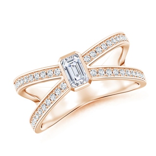 5x3mm GVS2 Emerald-Cut Diamond Criss Cross Solitaire Ring in Rose Gold