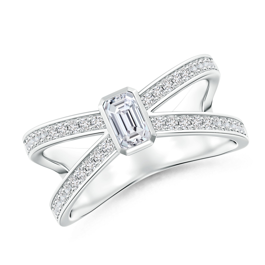 5x3mm HSI2 Emerald-Cut Diamond Criss Cross Solitaire Ring in White Gold