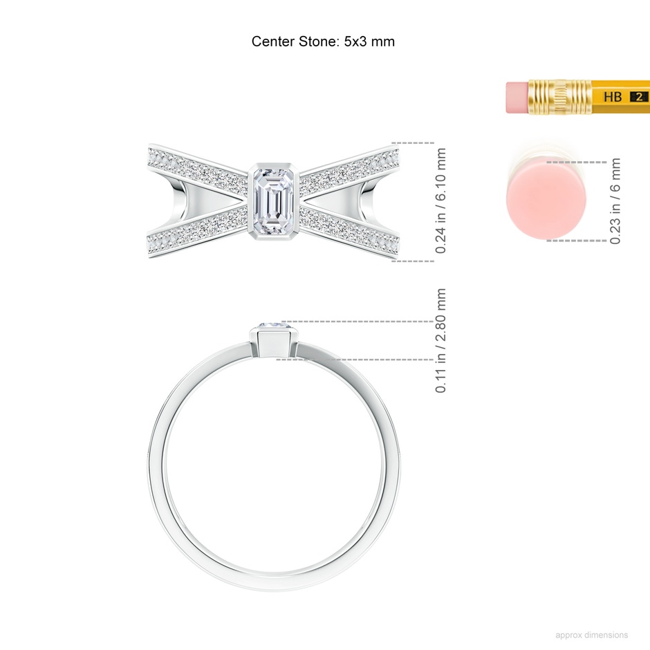 5x3mm HSI2 Emerald-Cut Diamond Criss Cross Solitaire Ring in White Gold ruler