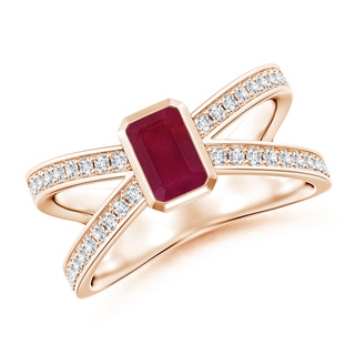 6x4mm A Emerald-Cut Ruby Criss Cross Solitaire Ring in Rose Gold