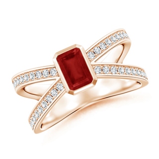 6x4mm AA Emerald-Cut Ruby Criss Cross Solitaire Ring in Rose Gold