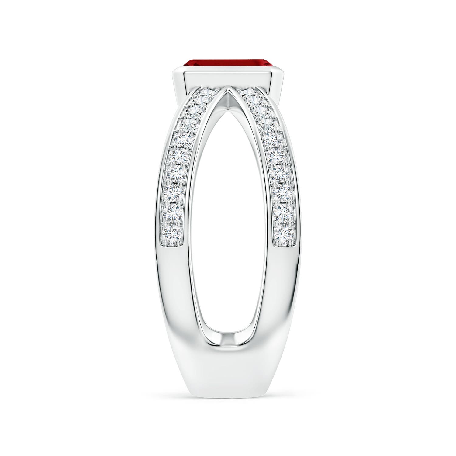 6x4mm AAAA Emerald-Cut Ruby Criss Cross Solitaire Ring in P950 Platinum - side 6