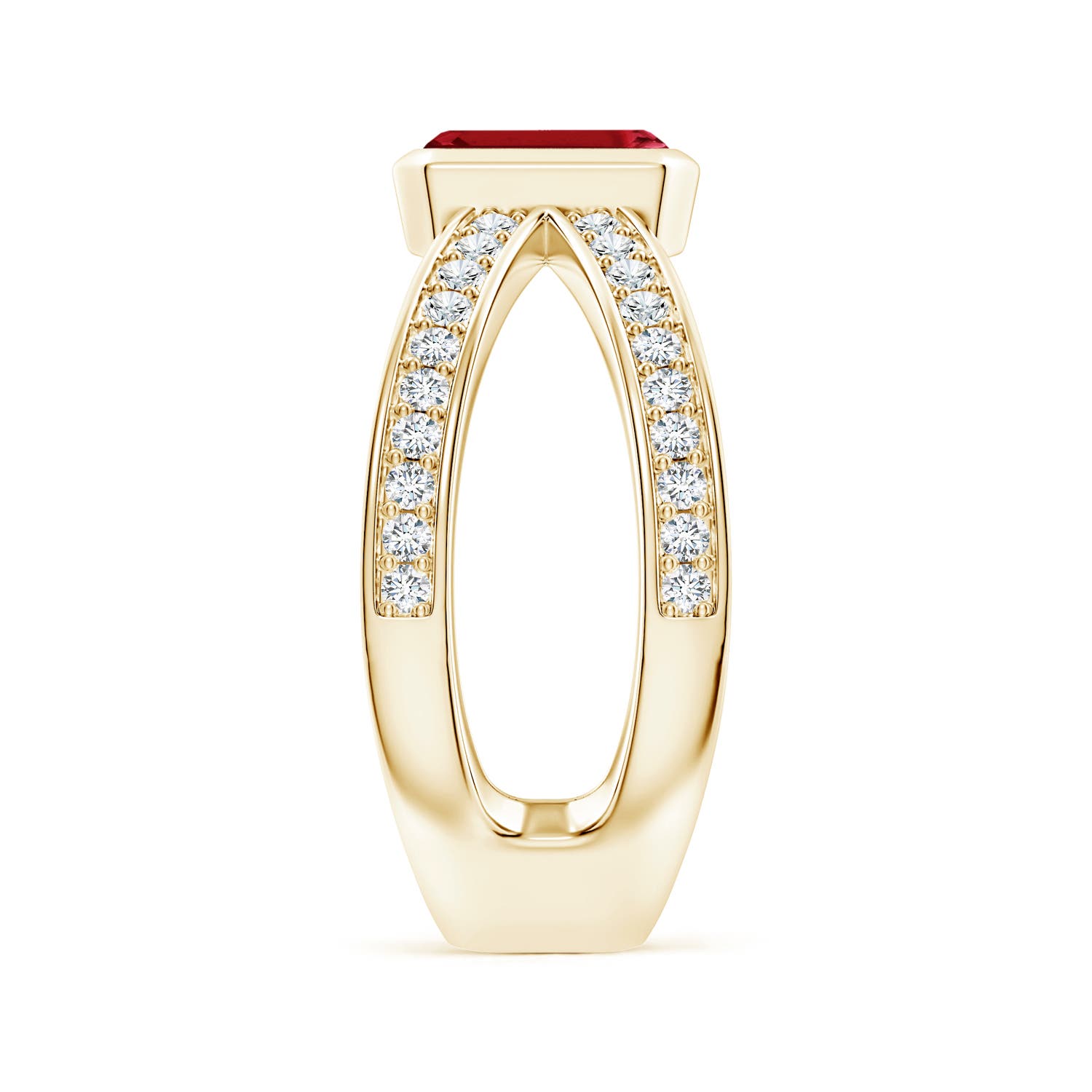 7x5mm AAA Emerald-Cut Ruby Criss Cross Solitaire Ring in Yellow Gold - side 6