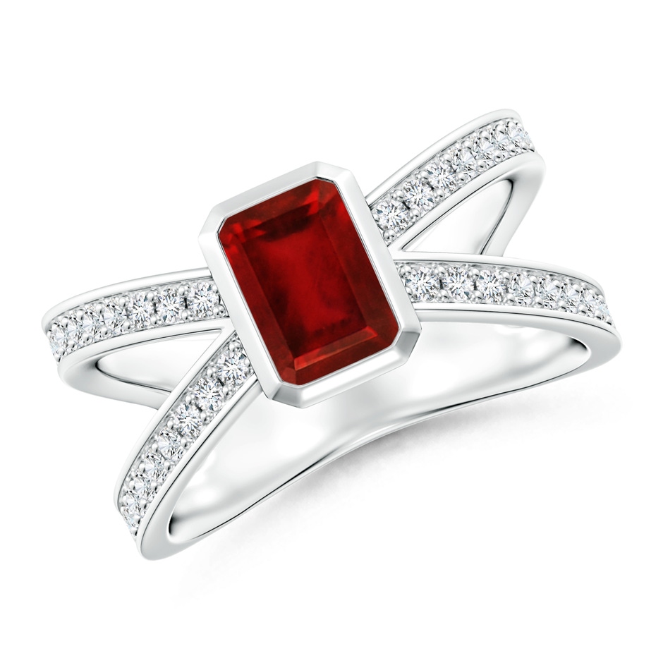 7x5mm AAAA Emerald-Cut Ruby Criss Cross Solitaire Ring in P950 Platinum 
