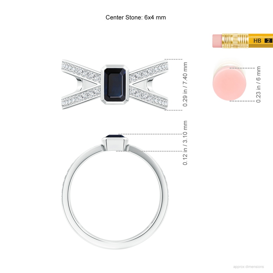 6x4mm A Emerald-Cut Blue Sapphire Criss Cross Solitaire Ring in P950 Platinum ruler