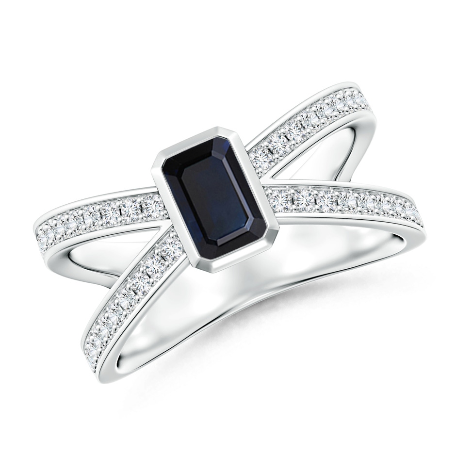 6x4mm A Emerald-Cut Blue Sapphire Criss Cross Solitaire Ring in White Gold 