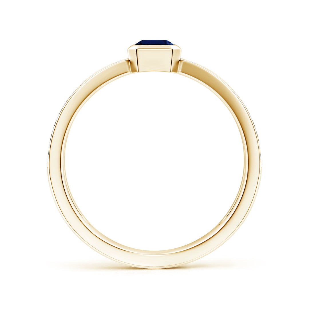 6x4mm AAA Emerald-Cut Blue Sapphire Criss Cross Solitaire Ring in Yellow Gold - side 2