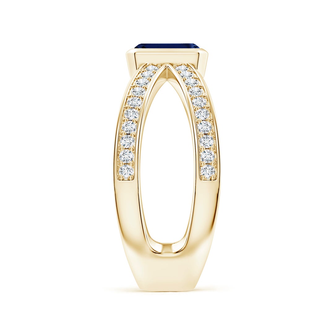 6x4mm AAA Emerald-Cut Blue Sapphire Criss Cross Solitaire Ring in Yellow Gold - side 3