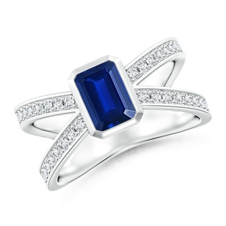 7x5mm AAAA Emerald-Cut Blue Sapphire Criss Cross Solitaire Ring in P950 Platinum