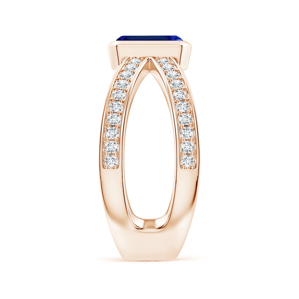 7x5mm AAAA Emerald-Cut Blue Sapphire Criss Cross Solitaire Ring in Rose Gold Side 299