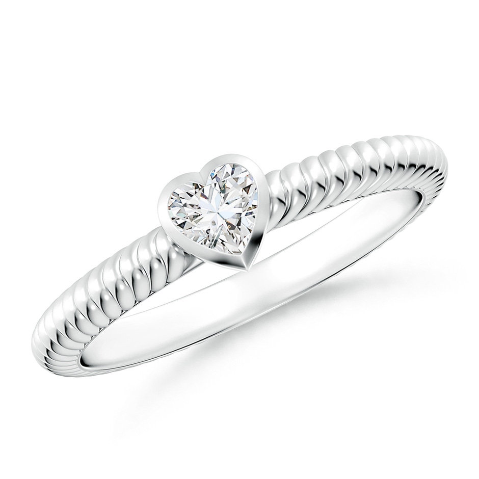 4mm HSI2 Bezel-Set Heart-Shaped Diamond Ribbed Ring in White Gold 