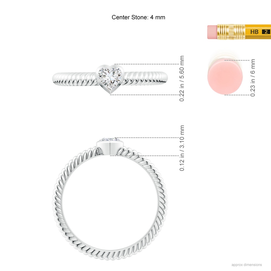 4mm HSI2 Bezel-Set Heart-Shaped Diamond Ribbed Ring in White Gold ruler