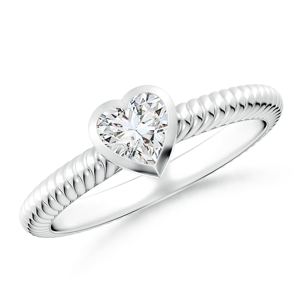 5mm HSI2 Bezel-Set Heart-Shaped Diamond Ribbed Ring in White Gold