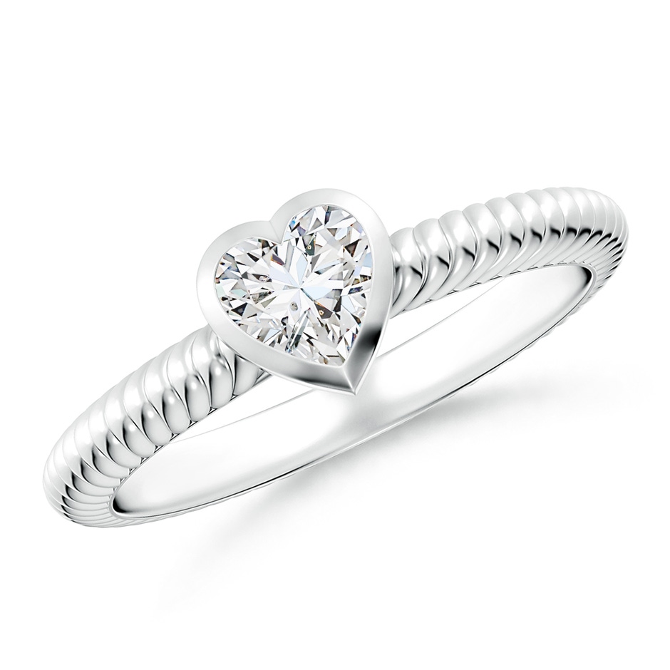 5mm HSI2 Bezel-Set Heart-Shaped Diamond Ribbed Ring in White Gold 