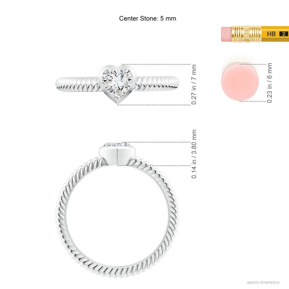 5mm HSI2 Bezel-Set Heart-Shaped Diamond Ribbed Ring in White Gold ruler