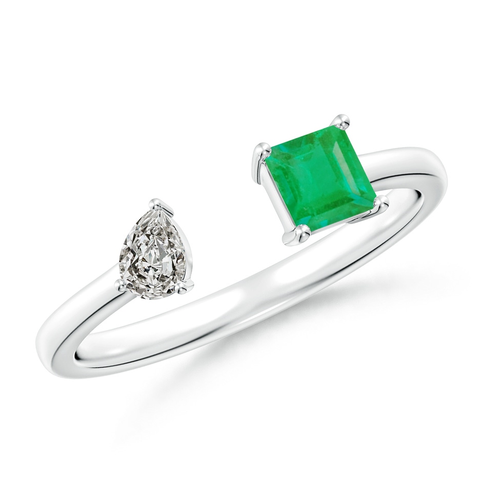4mm A Two-Stone Square Emerald & Pear Diamond Open Ring in P950 Platinum 