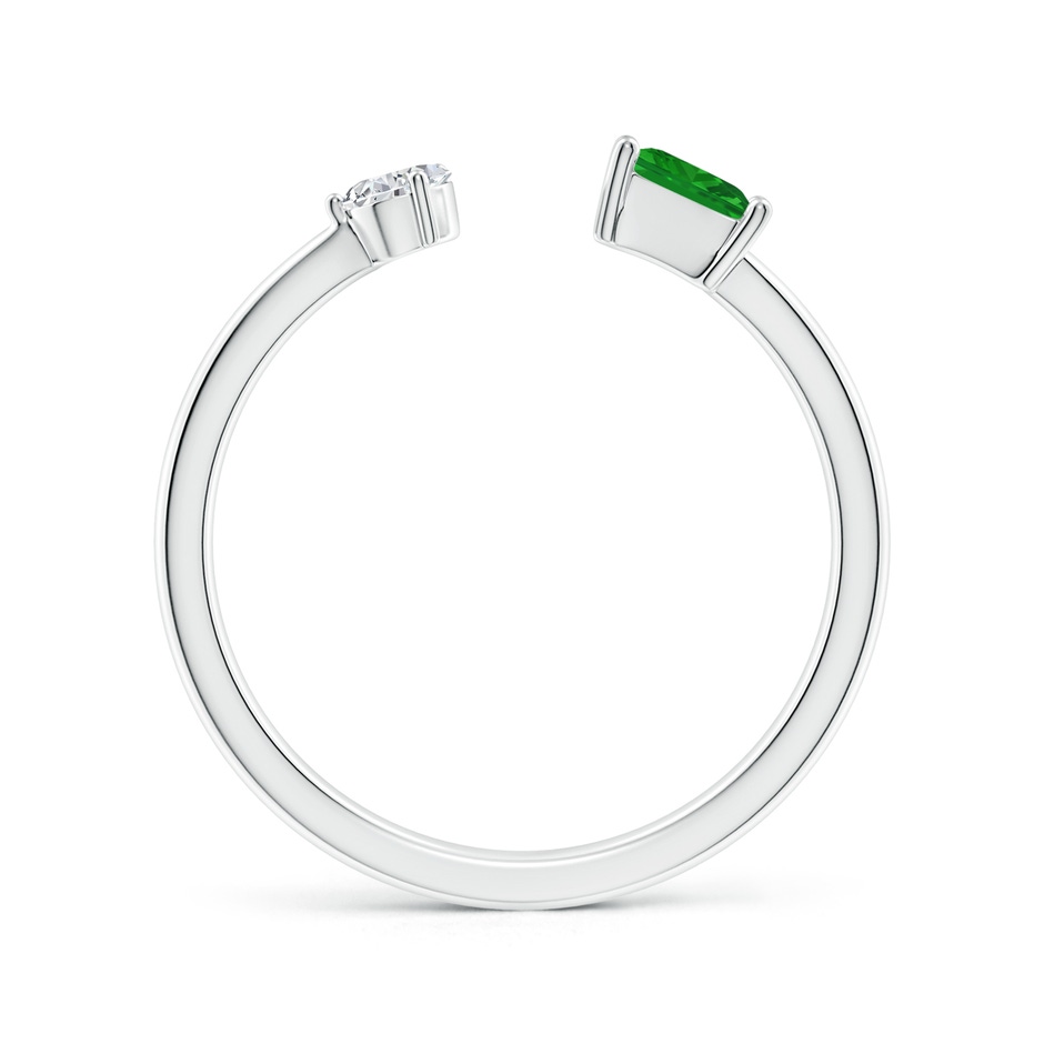 4mm AAA Two-Stone Square Emerald & Pear Diamond Open Ring in White Gold side 199