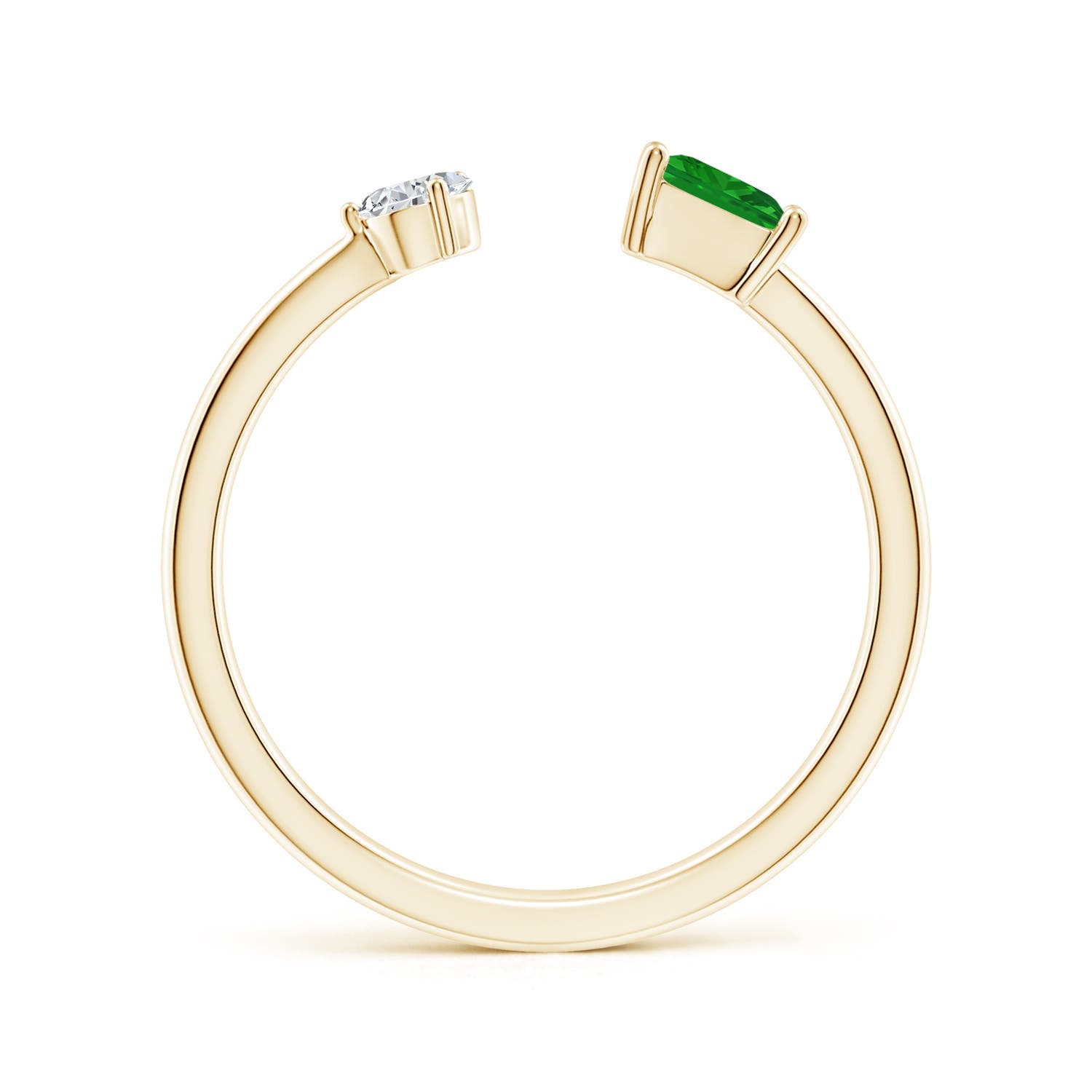 4mm AAA Two-Stone Square Emerald & Pear Diamond Open Ring in Yellow Gold