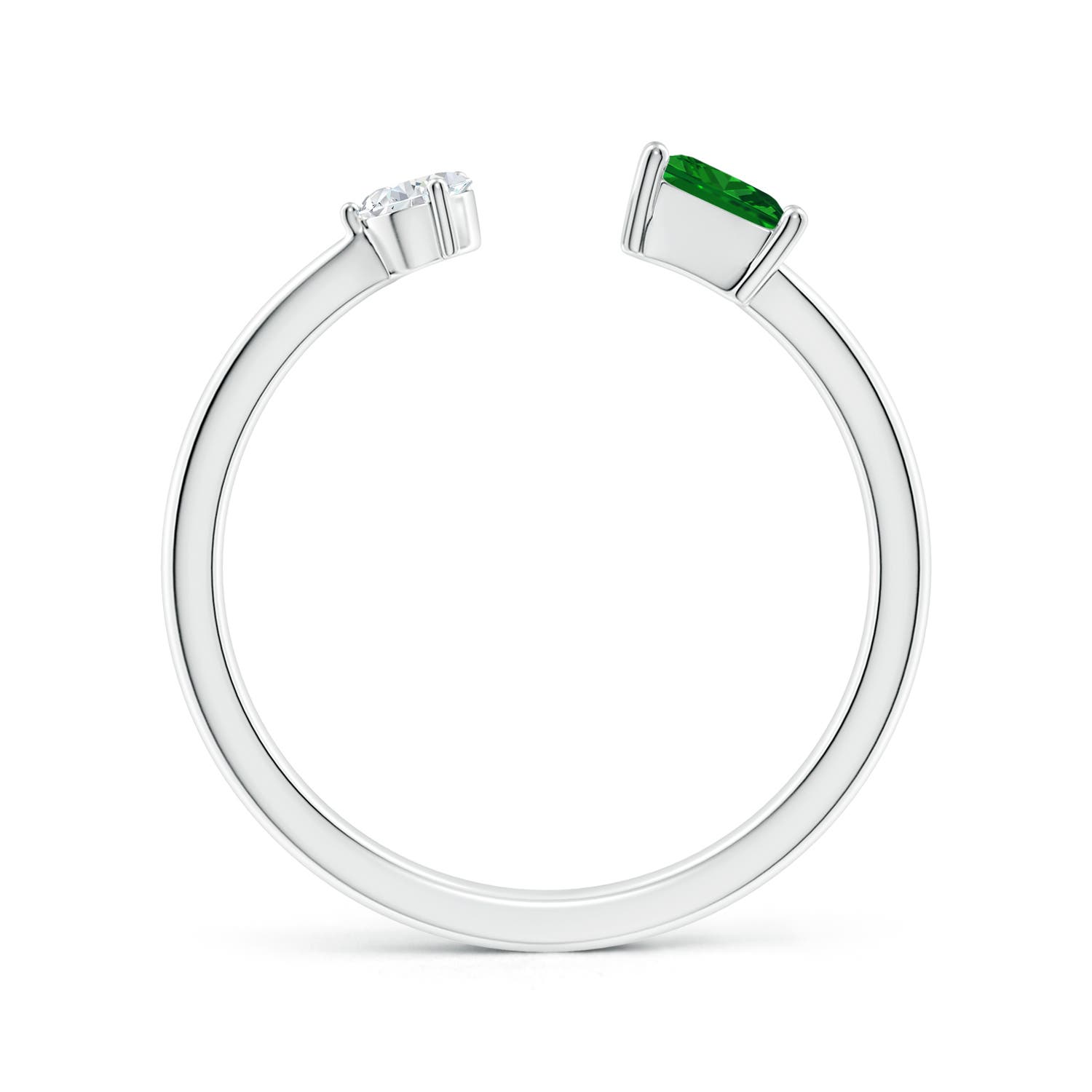 4mm AAAA Two-Stone Square Emerald & Pear Diamond Open Ring in White Gold
