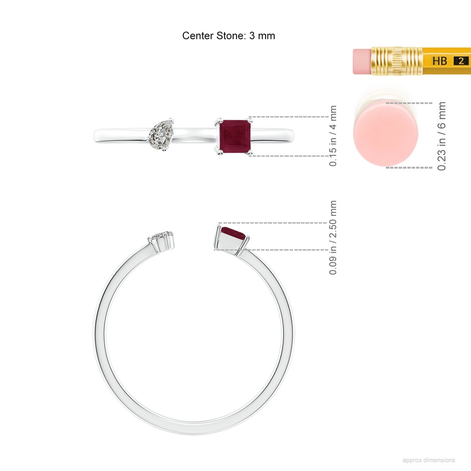 3mm A Two-Stone Square Ruby & Pear Diamond Open Ring in P950 Platinum ruler