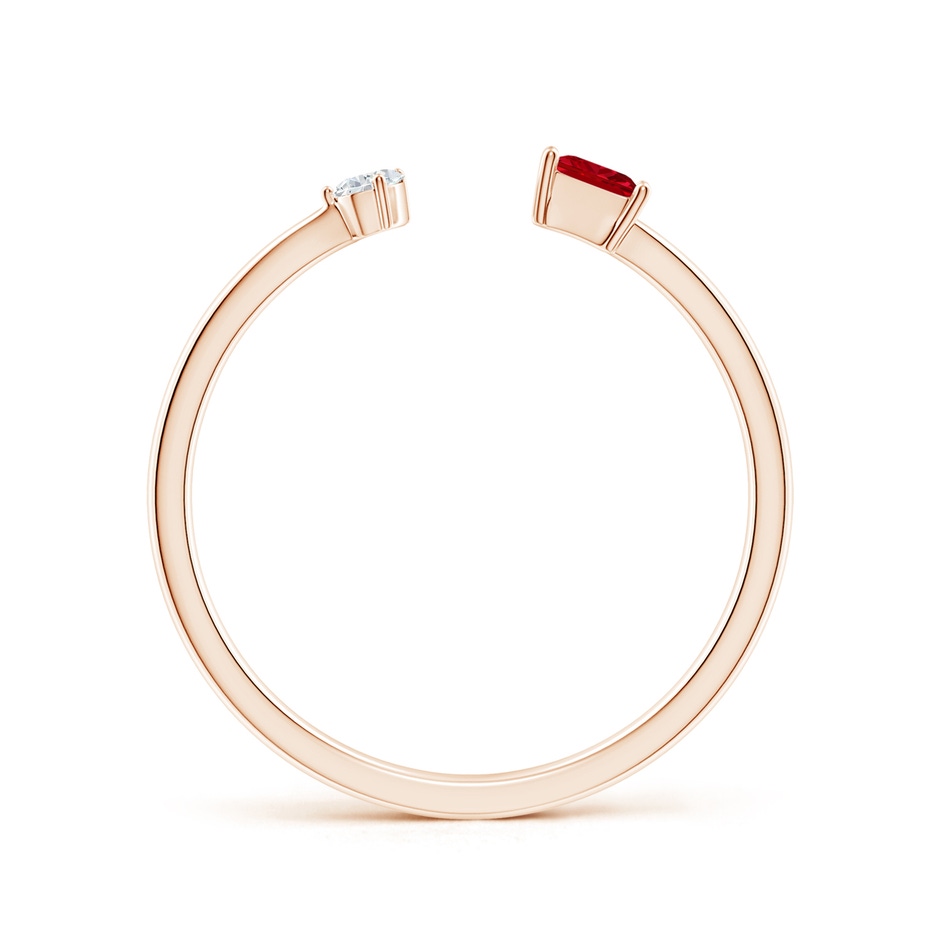 3mm AAAA Two-Stone Square Ruby & Pear Diamond Open Ring in Rose Gold side 199
