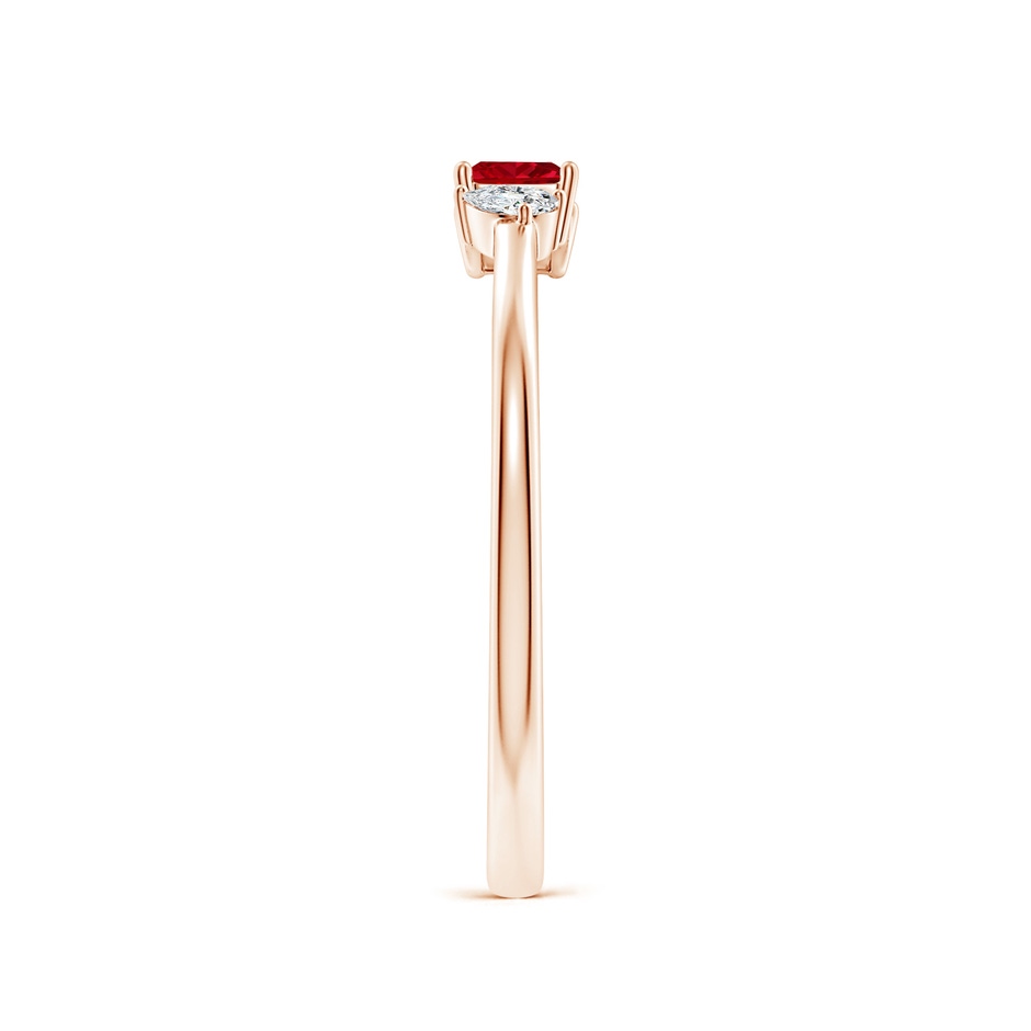 3mm AAAA Two-Stone Square Ruby & Pear Diamond Open Ring in Rose Gold side 299