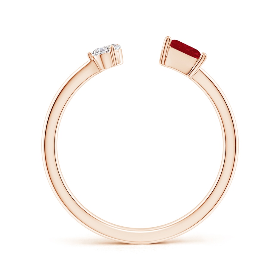 4mm AA Two-Stone Square Ruby & Pear Diamond Open Ring in Rose Gold side 199