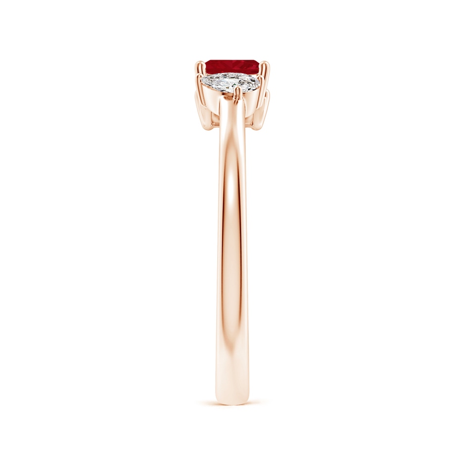 4mm AA Two-Stone Square Ruby & Pear Diamond Open Ring in Rose Gold side 299