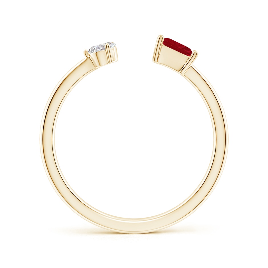 4mm AA Two-Stone Square Ruby & Pear Diamond Open Ring in Yellow Gold side 199