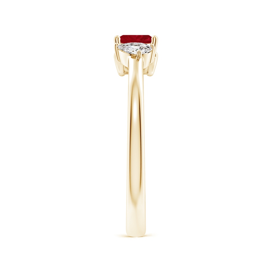 4mm AA Two-Stone Square Ruby & Pear Diamond Open Ring in Yellow Gold side 299