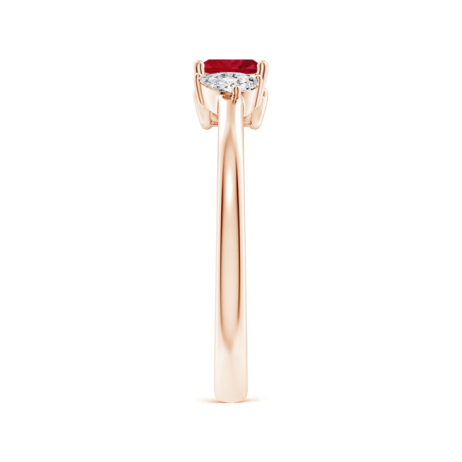 4mm AAA Two-Stone Square Ruby & Pear Diamond Open Ring in Rose Gold side 299
