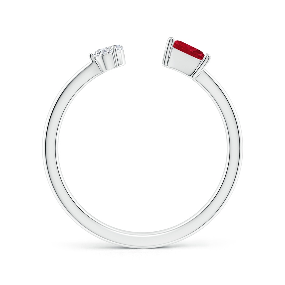 4mm AAA Two-Stone Square Ruby & Pear Diamond Open Ring in White Gold side 199