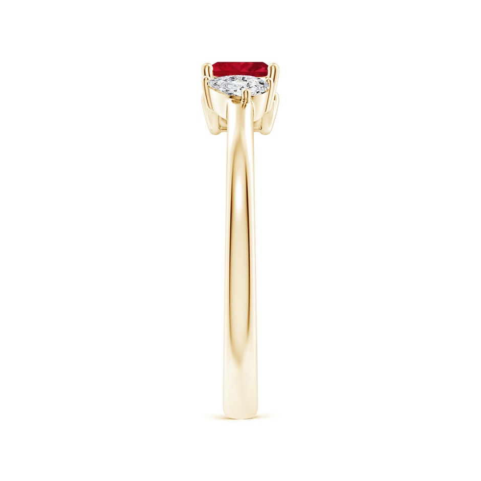 4mm AAA Two-Stone Square Ruby & Pear Diamond Open Ring in Yellow Gold side 299