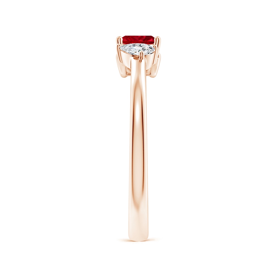 4mm AAAA Two-Stone Square Ruby & Pear Diamond Open Ring in Rose Gold side 299