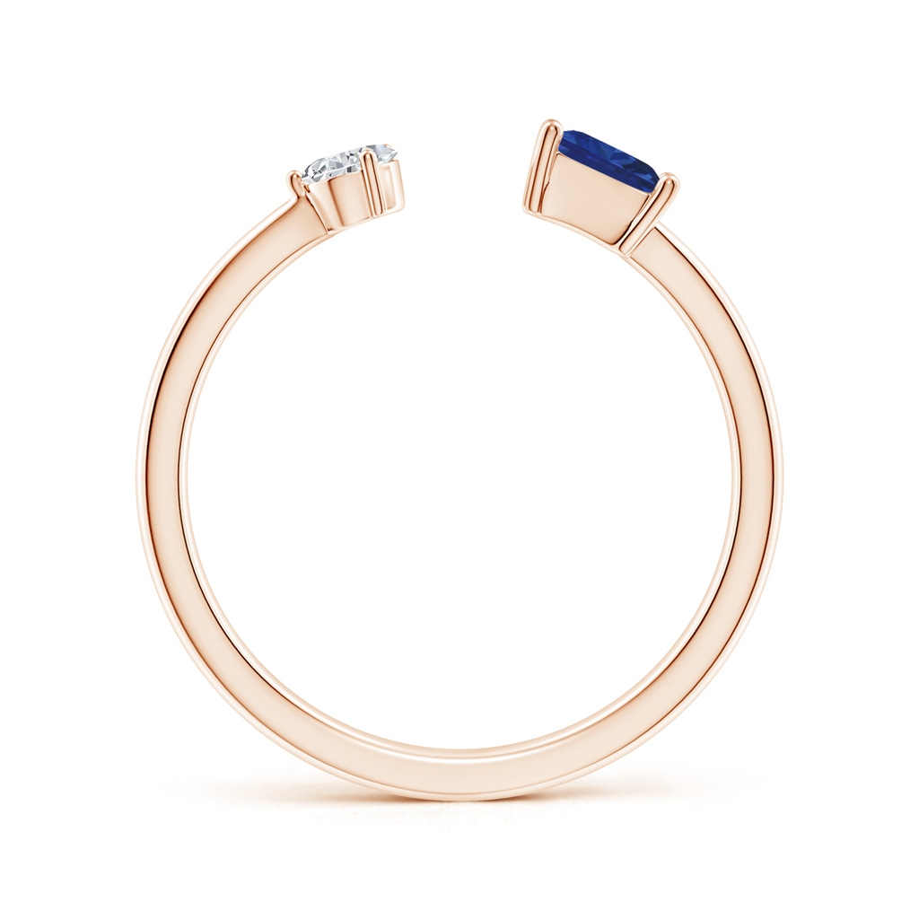 4mm AAA Two-Stone Square Blue Sapphire & Pear Diamond Open Ring in Rose Gold Side 199