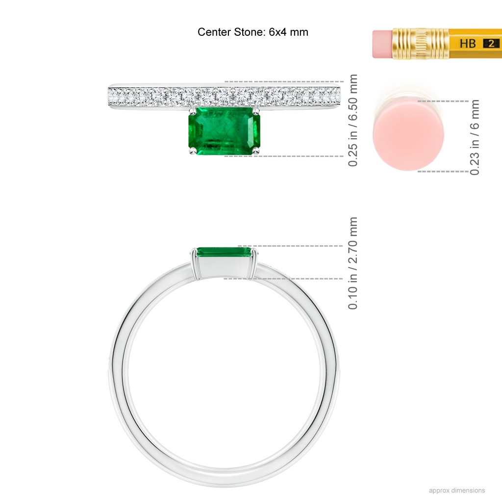 6x4mm AAA Emerald-Cut Emerald Off-Centreed Solitaire Ring With Diamonds in White Gold ruler
