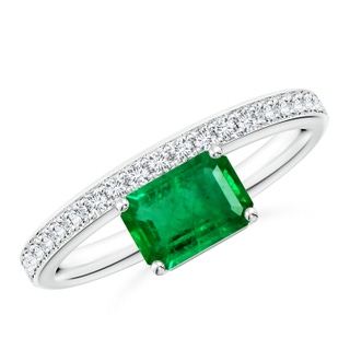 7x5mm AAA Emerald-Cut Emerald Off-Centreed Solitaire Ring With Diamonds in P950 Platinum