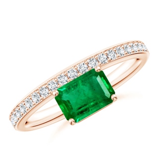 7x5mm AAA Emerald-Cut Emerald Off-Centreed Solitaire Ring With Diamonds in Rose Gold