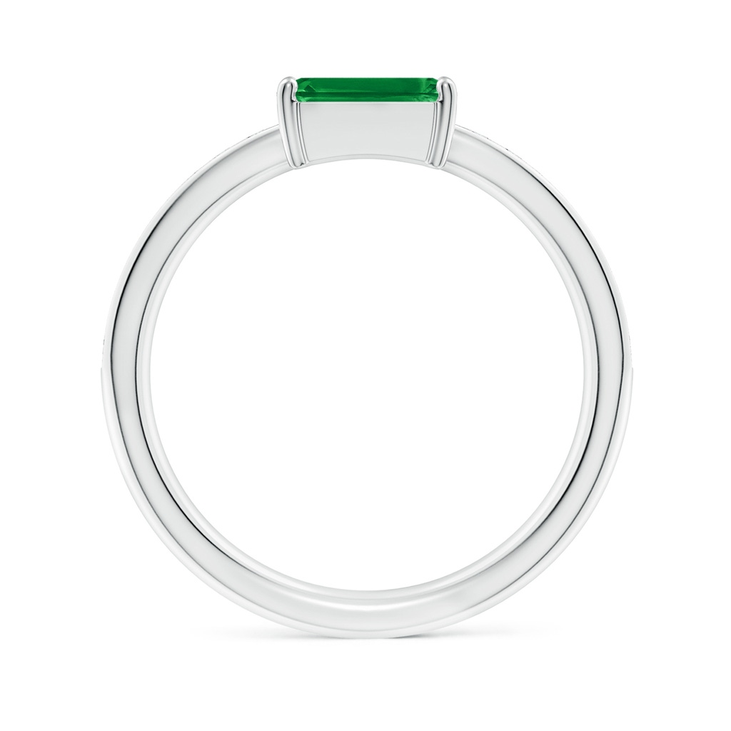7x5mm AAA Emerald-Cut Emerald Off-Centered Solitaire Ring With Diamonds in White Gold Side 199
