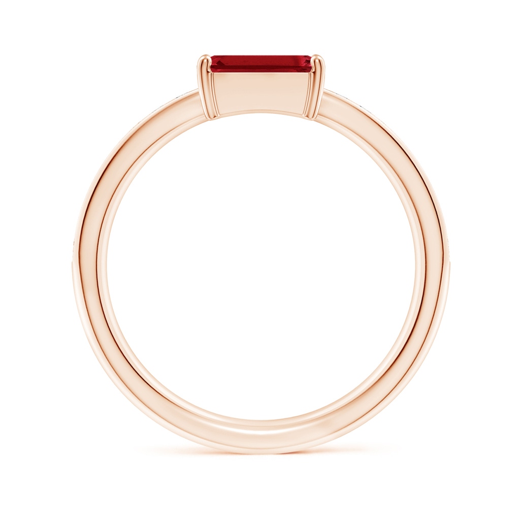 7x5mm AAA Emerald-Cut Ruby Off-Centered Solitaire Ring With Diamonds in Rose Gold Side 199