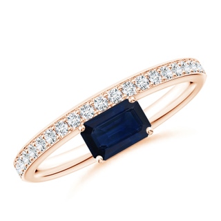 6x4mm AA Emerald-Cut Blue Sapphire Off-Centreed Solitaire Ring With Diamonds in 9K Rose Gold