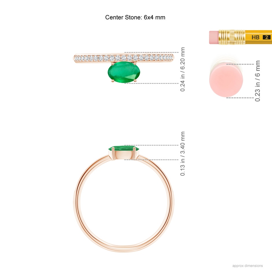6x4mm A Oval Emerald Off-Centered Solitaire Ring With Diamonds in Rose Gold hand